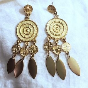 Vintage Gold Dangle Wind Chime Earrings 3" Drop!